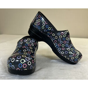 Sanita Original Danish Clogs Black Multi Circles Size 40/9 US New Bnfts Charity